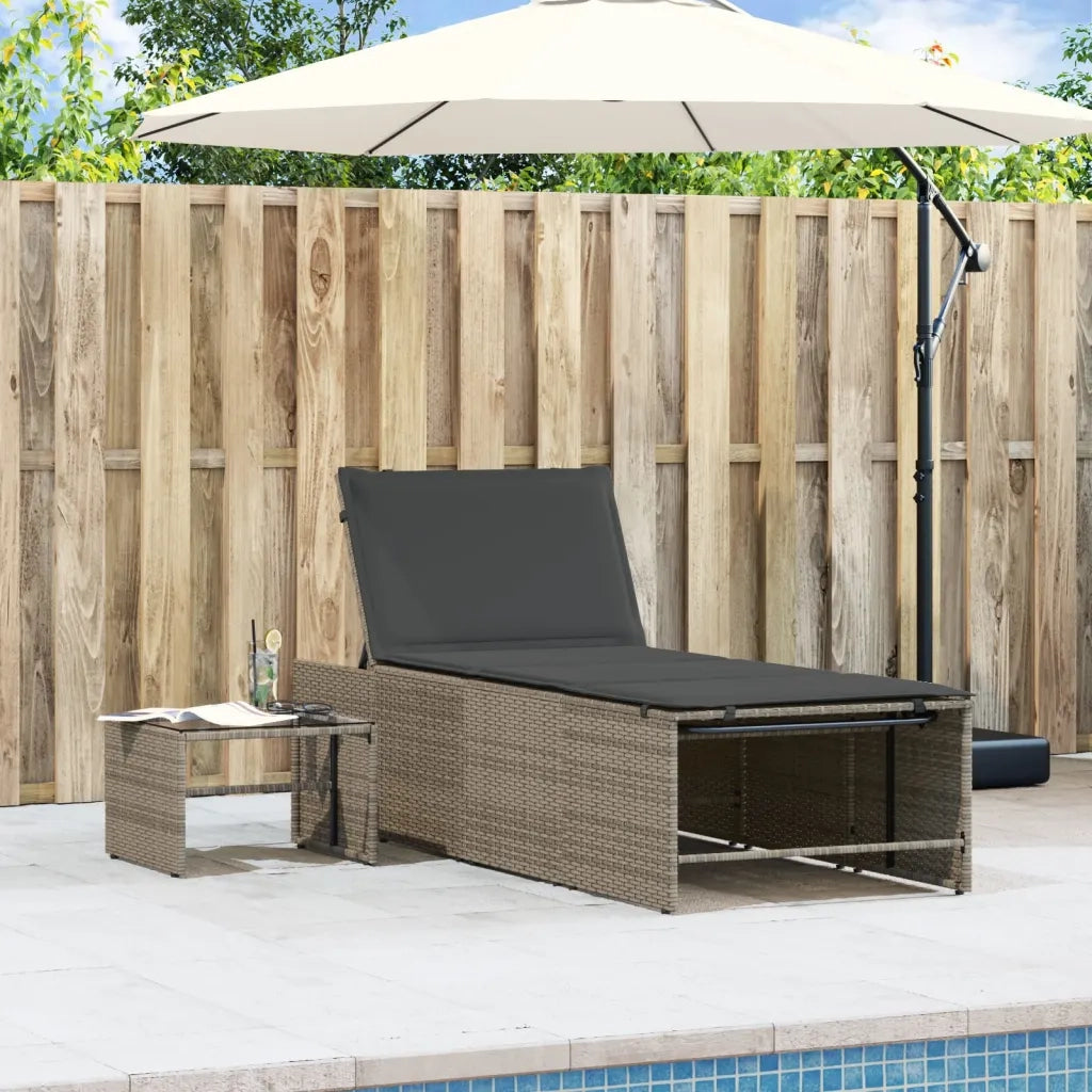 Lettini Prendisole 2 pz | Sdraio da giardino | Lettino da sole con tavolo grigio in polyrattan