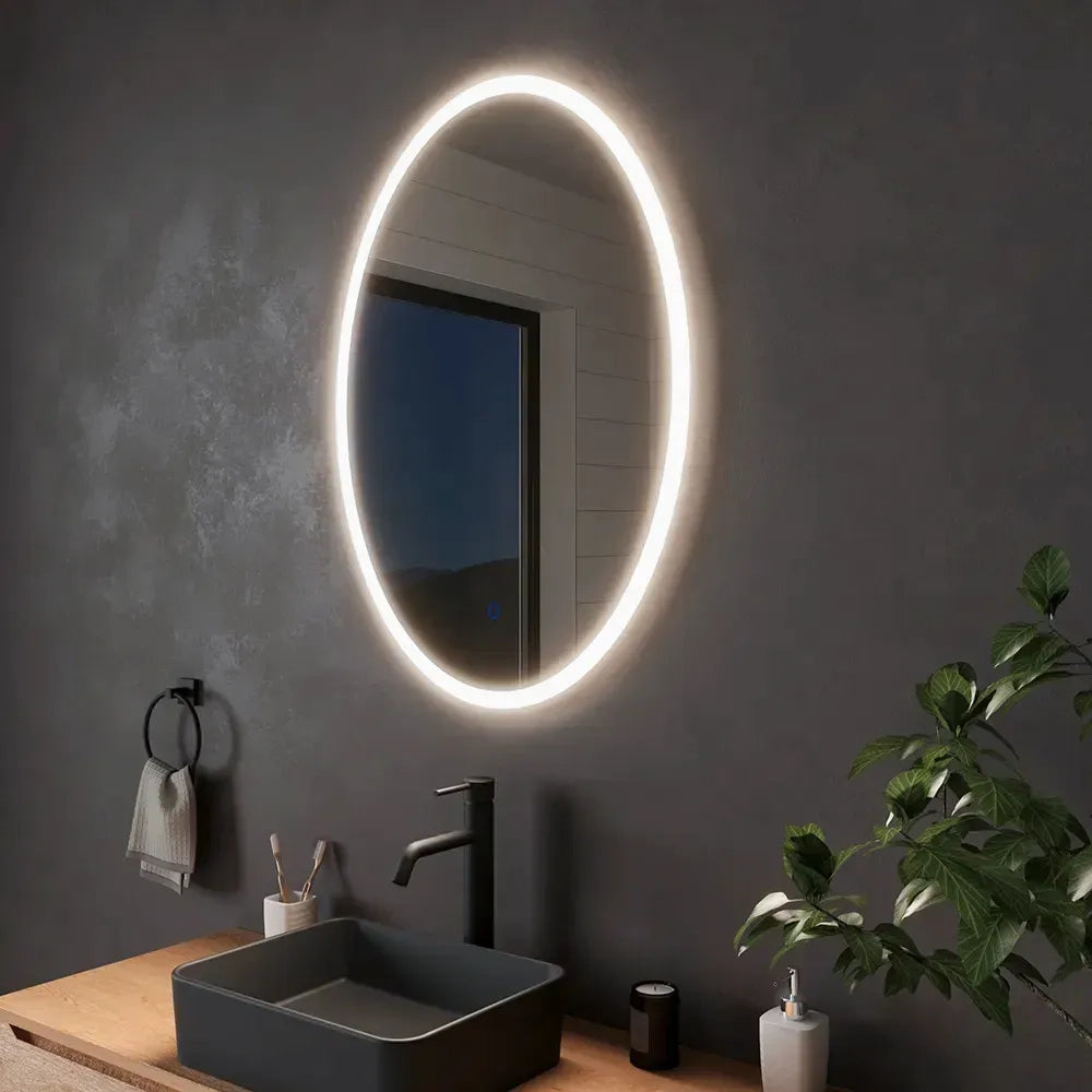 Specchio led ovale 50x70 cm touch screen luce calda/fredda | Leaf