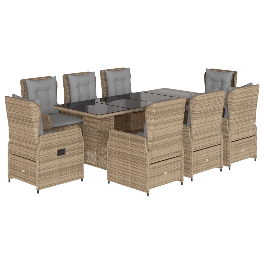 Set da Pranzo da Giardino 9 pz con Cuscini Beige in Polyrattan 3262788