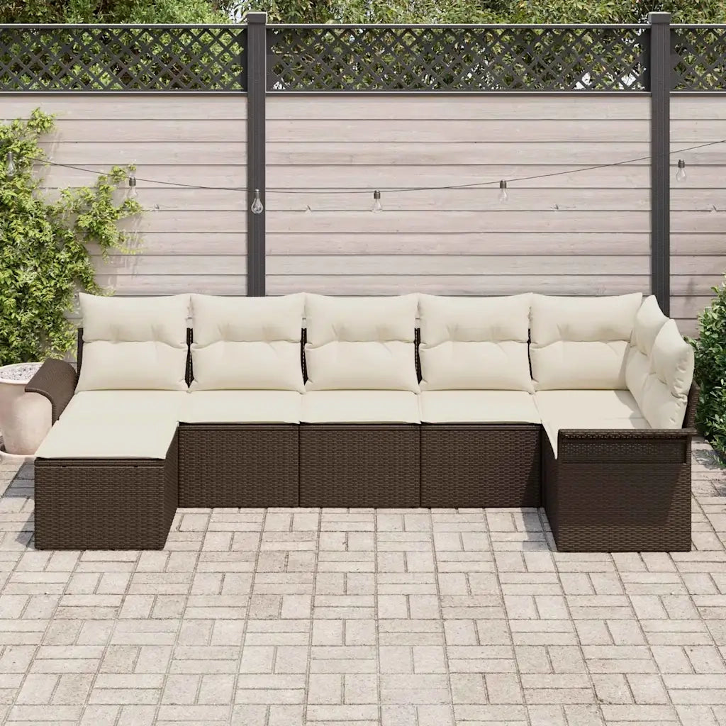 Set Divano da Giardino con cuscino 7 pcs Marrone polyrattan 3345448
