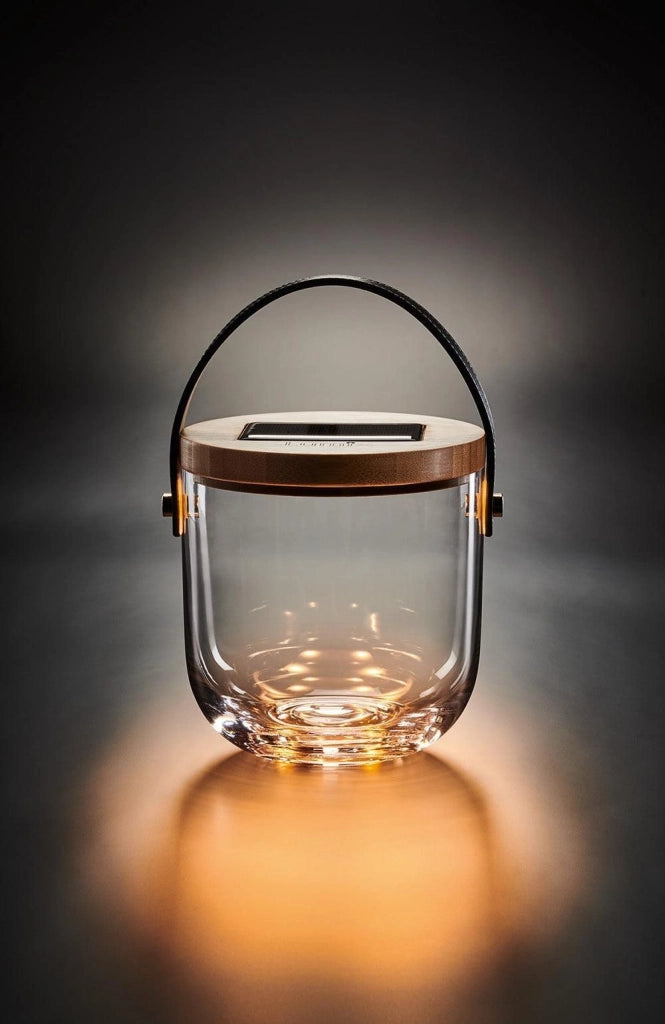 Krinner 22500 Lumix Deco Glass Basic Lampada da Tavolo LED Dimmerabile con Controllo Touch Ricarica Solare e USB colore Trasparente