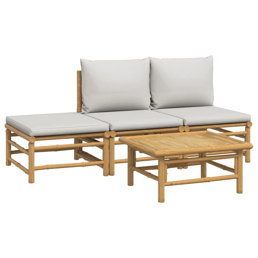 Set di mobili da giardino per esterni 4 pezzi con cuscini in bambù grigio chiaro 02_0016133