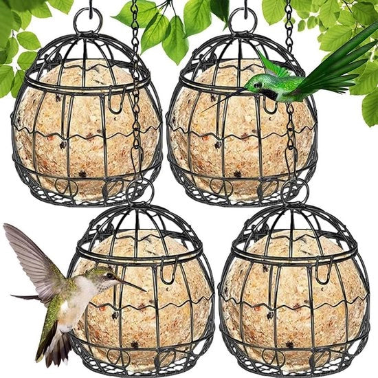 Vendita per uccelli selvatici, 4 pezzi, casetta alimentare, casetta alimentare metallica da appendere con uncini a S per uccelli selvatici, giardino, 7 cm, nero