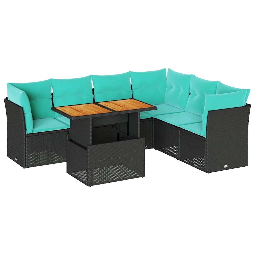 Set Divani da Giardino con Cuscini 7pz Nero Polyrattan 3326934
