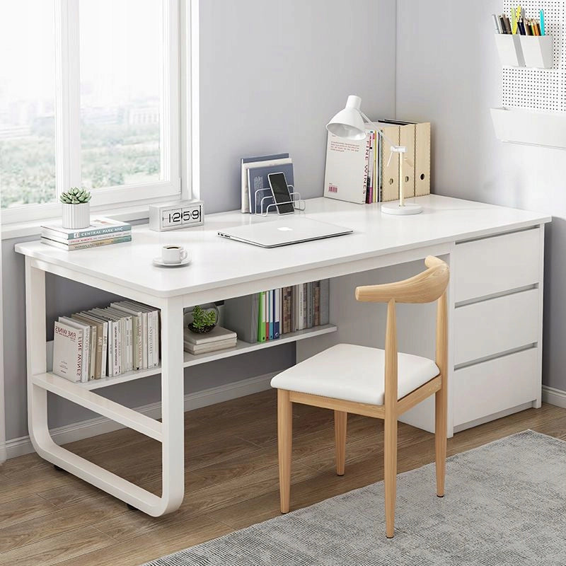 Scrivania per computer bianca in stile scandinavo per ragazzi con ripiani grandi 100 cm
