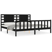 Letto matrimoniale | Letto per adulti | Giroletto con Testiera Nero 200x200 cm in Legno Massello