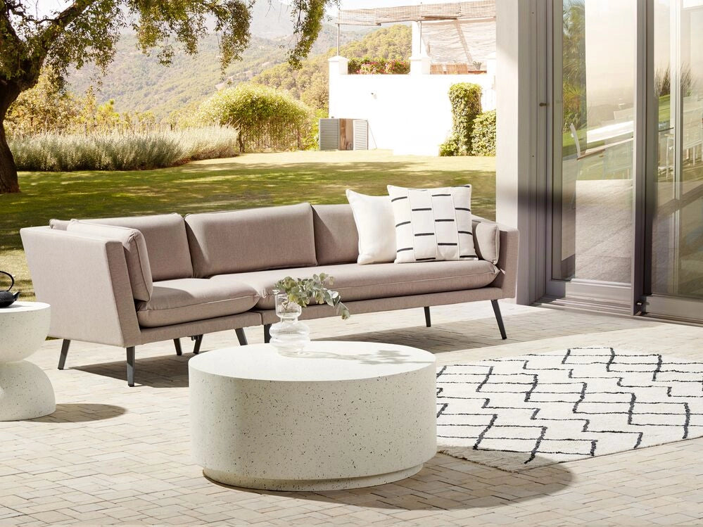 Divano angolare sinistro da esterno beige Poliestere Rivestito 3 Posti Divano da giardino Resistente all'acqua UV Design Moderno