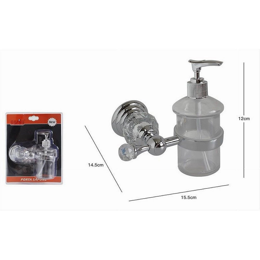 Trade Shop - Porta Sapone Dispenser Sapone Liquido Vetro Montaggio Parete Bagno Crystal 52831 -
