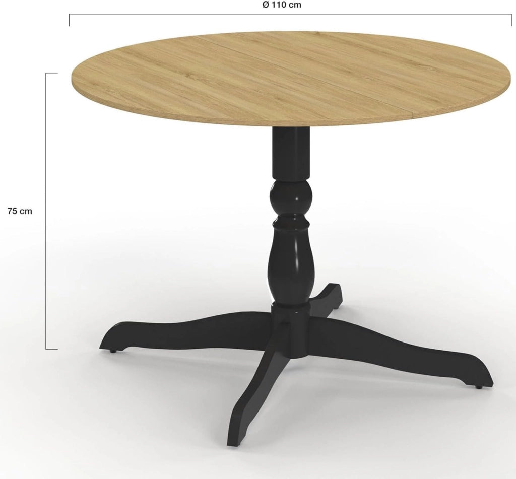 Tavolo da pranzo rotondo MARIE 4-6 persone in faggio e nero 110 cm