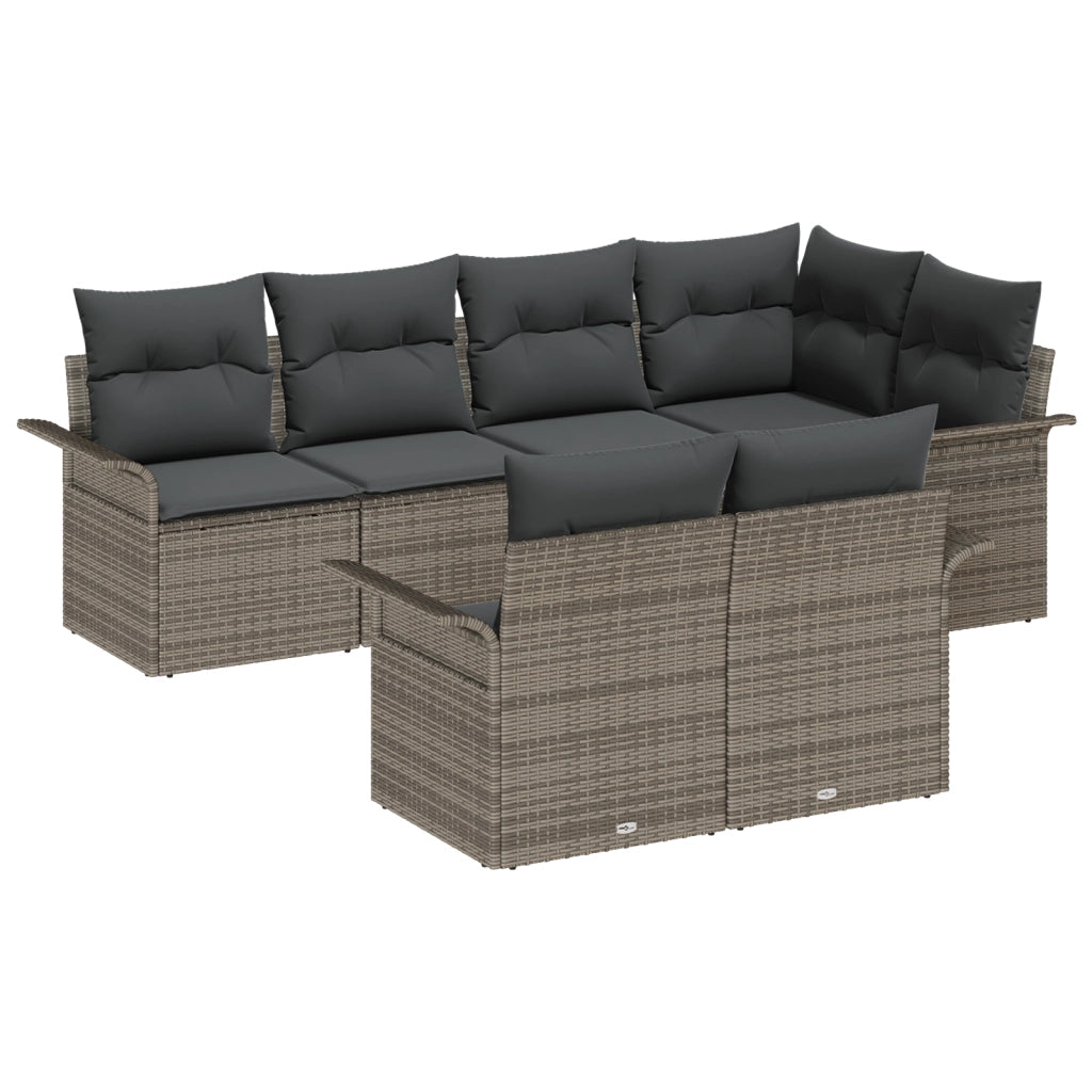 Set Divano Giardino 7 Pezzi con Cuscini Grigio Rattan Sintetico