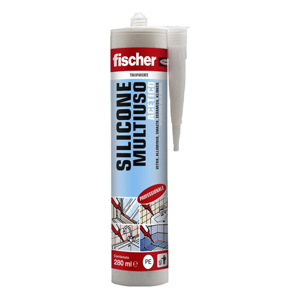 Sigillante siliconico multiuso trasparente a base acetica  Trasparente 280gr  Fischer italia s.r.l.