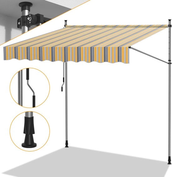 Ombrelloni senza forare per Terrazza e Balcone – Tenda per Balcone regolabile a mano con manubrio 250cm Giallo Blu
