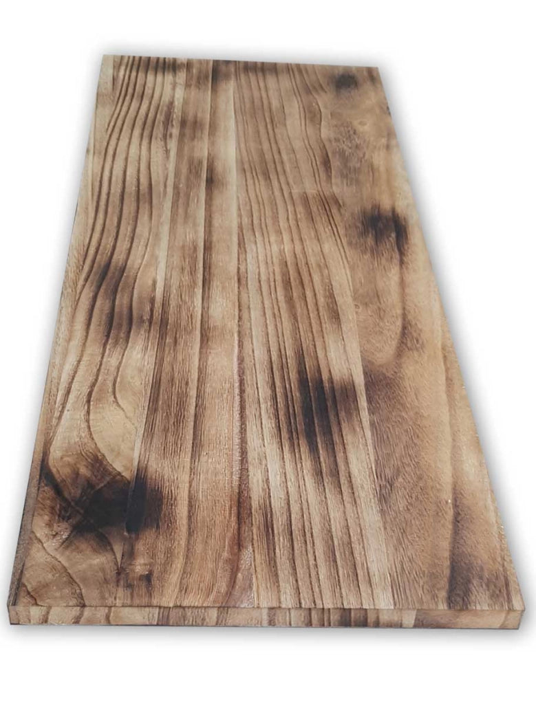 Tavola In LEGNO CountryWood – trattato con metodo Yakisugi Stile: CALICO light burn, Misura: 30x203x2 cm