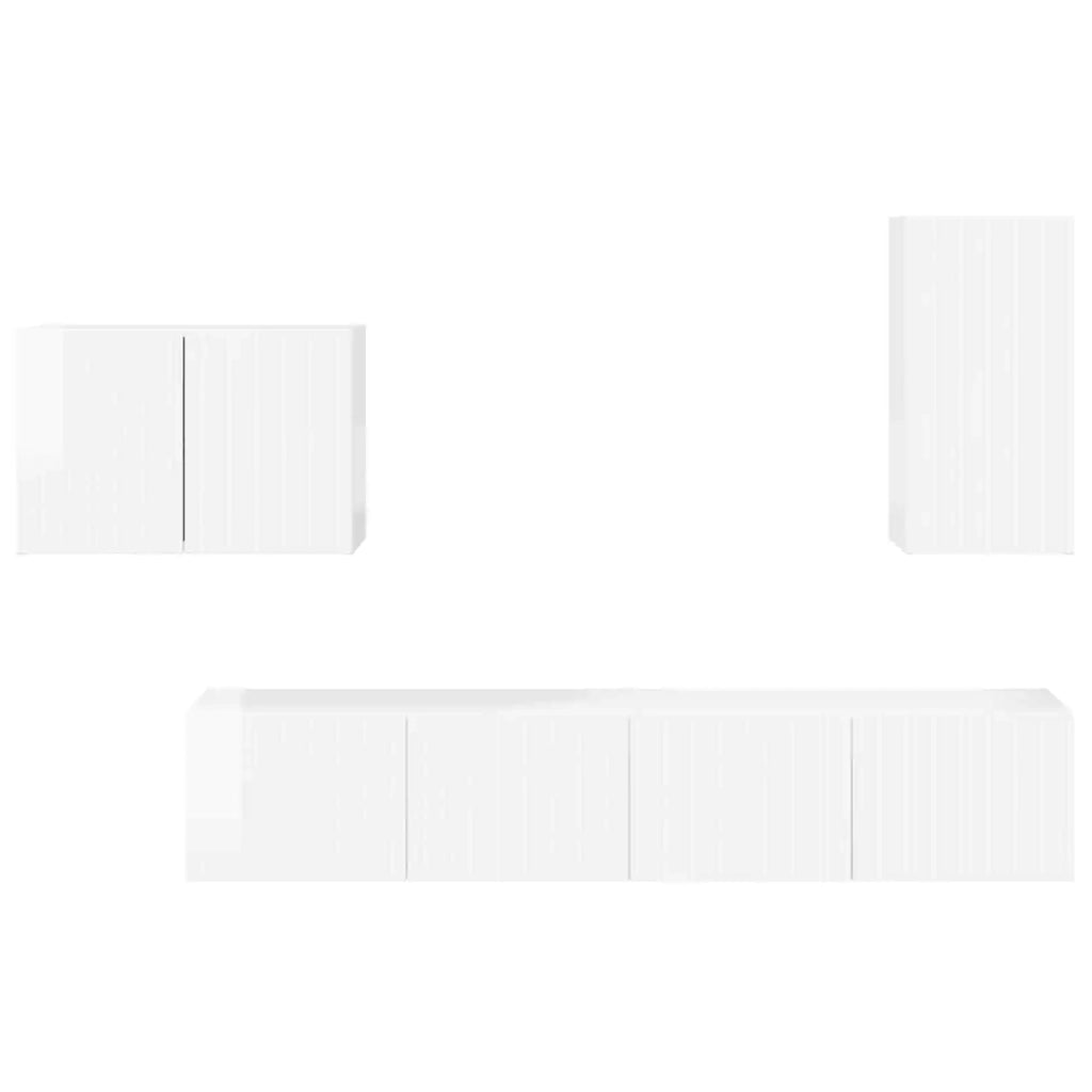 Set di Mobiletto da TV a Parete 4 pcs Bianco Lucido 3408938