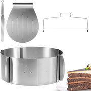 Set da forno - 4 pezzi in acciaio inossidabile - Anello per torta adattabile, Spatola per torta, Ciotola per dolci, Spatola per torta - Aiuta a cucinare i principianti e gli appassionati di cucina a realizzare torte divine