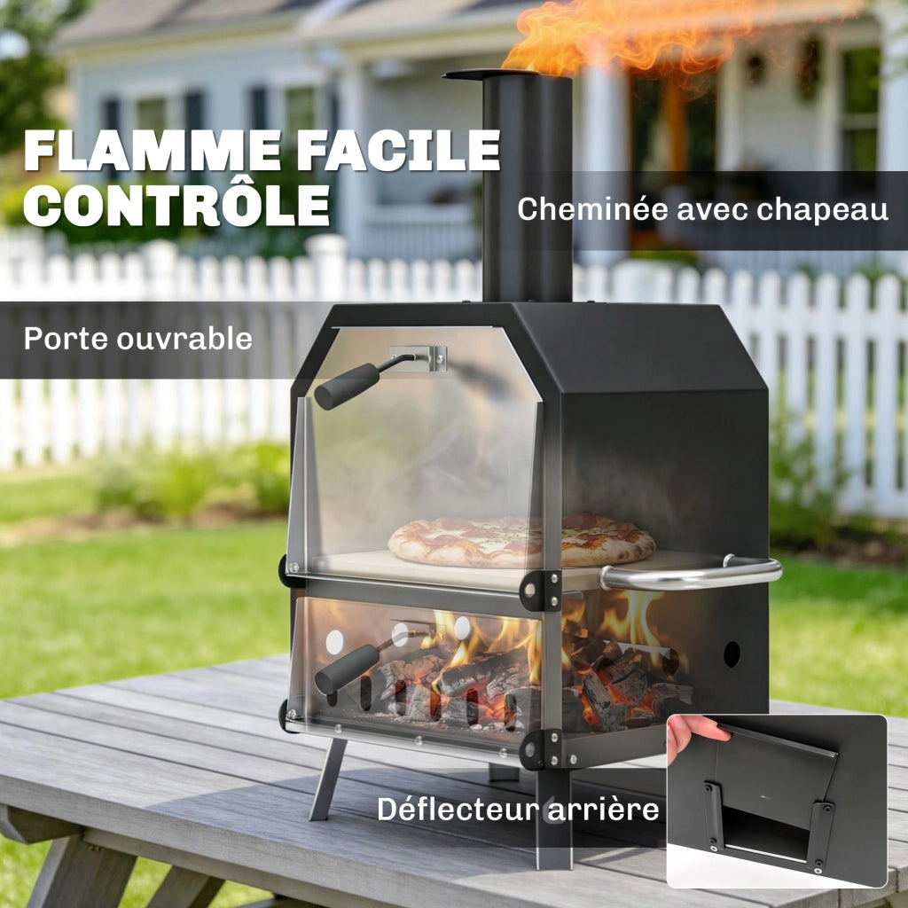 Barbecue a legna e carbone 2 livelli con pietra refrattaria e paletta ¨C zephmum ¨C nero 30 cm