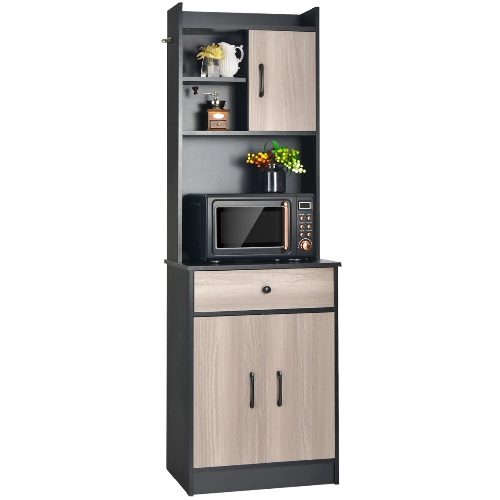 Mobile da cucina con 3 ante e ripiani regolabili-Credenza con ampio spazio aperto per microonde Nero