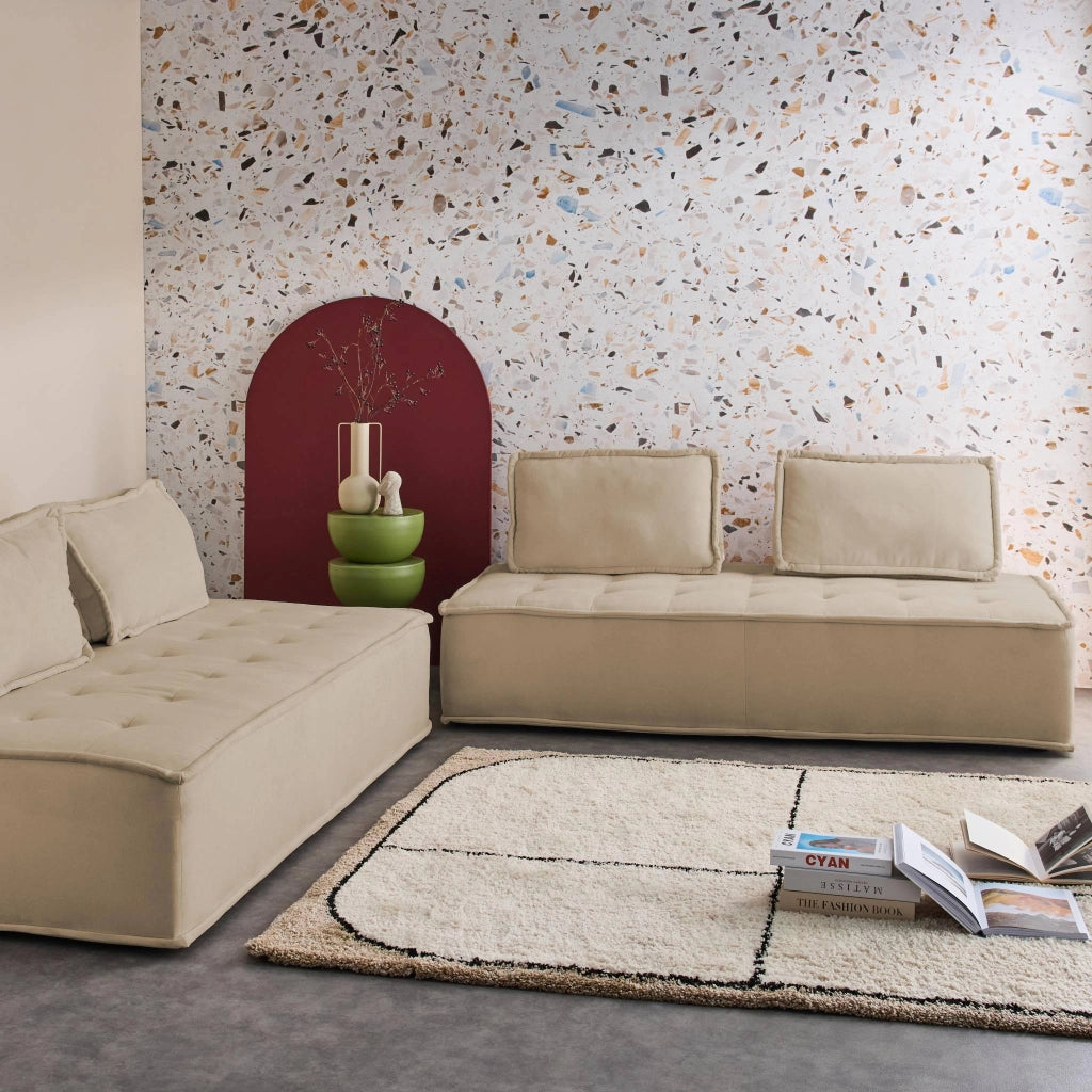 Set 2 moduli per divano modulare in tessuto imbottito, 2 posti, beige