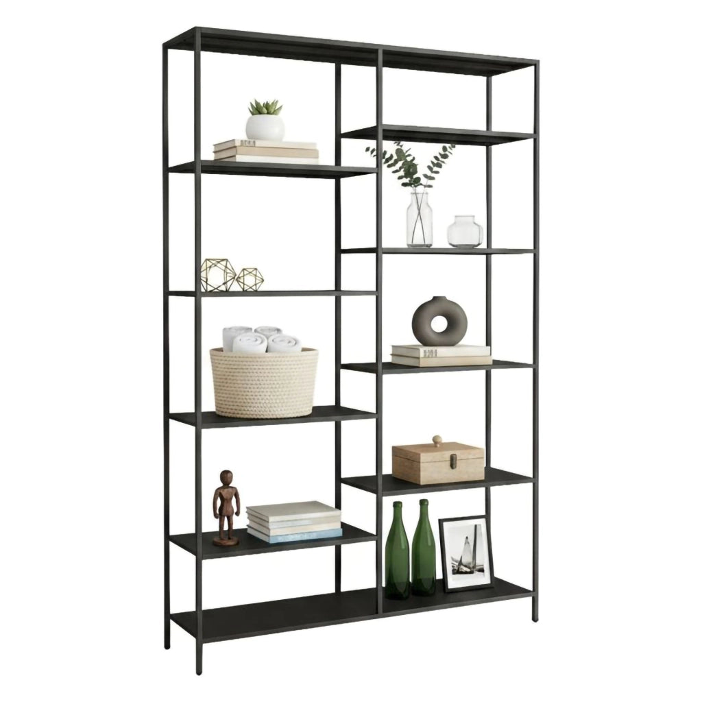 Libreria Dorgali, Scaffale da ufficio, Mobile portalibri, Biblioteca, 120x30 h188 cm, Ardesia