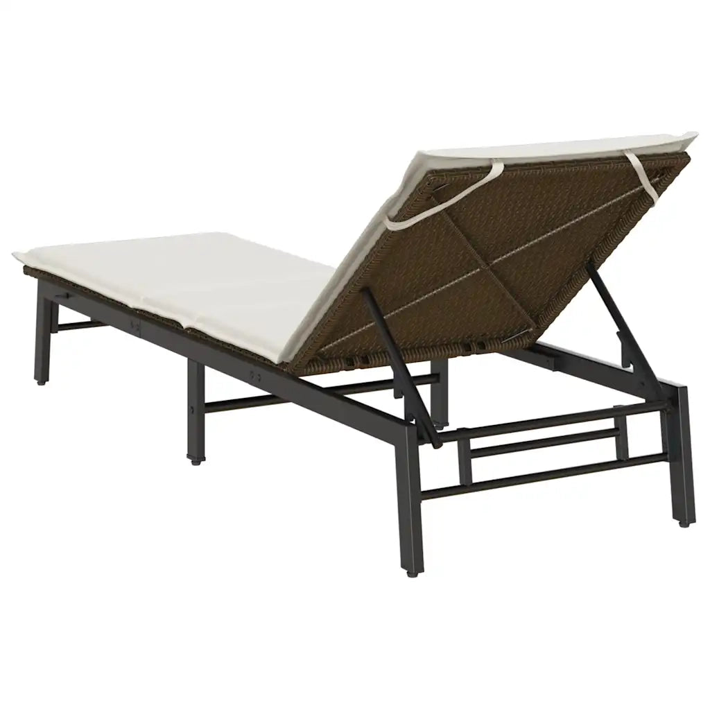 Lettino Prendisole | Sdraio da giardino | Lettino da sole con Cuscino Marrone in Polyrattan