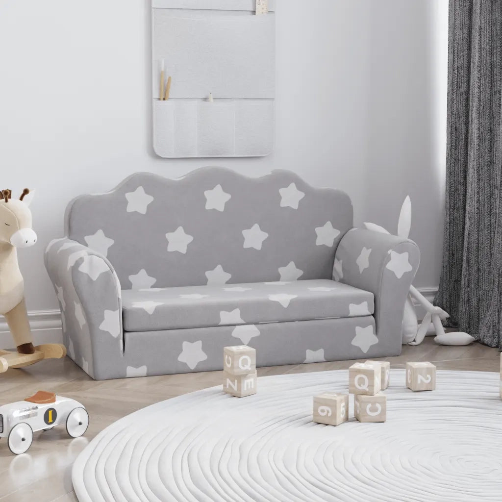 Divano letto | Sof¨¤ letto | Letto singolo Bambini a 2 Posti Grigio Chiaro con Stelle Peluche