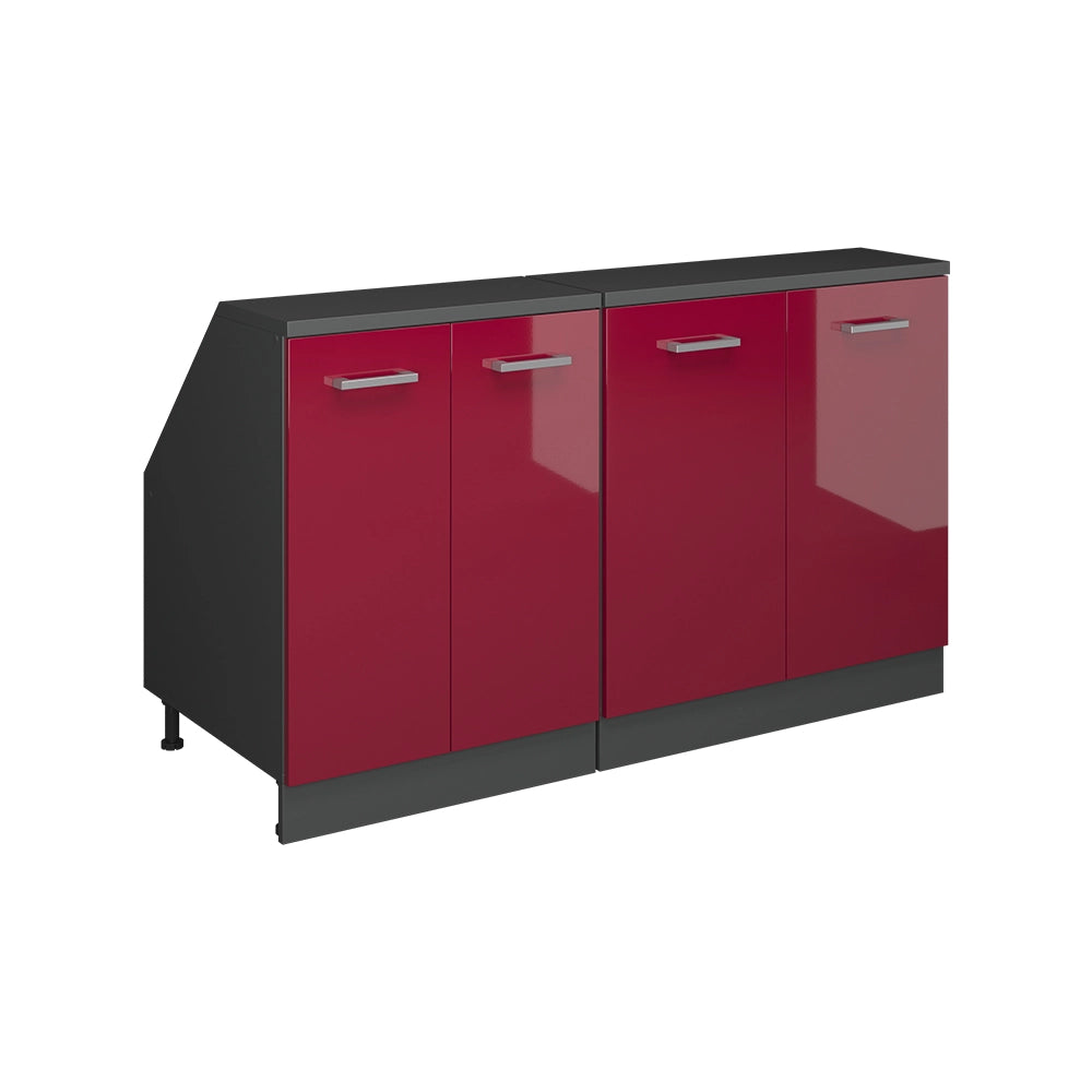Mobile cucina sottotetto R-Line Rosso lucido/Antracite 140 cm Set di 2 carcasse armadio profondità 60 cm Vicco