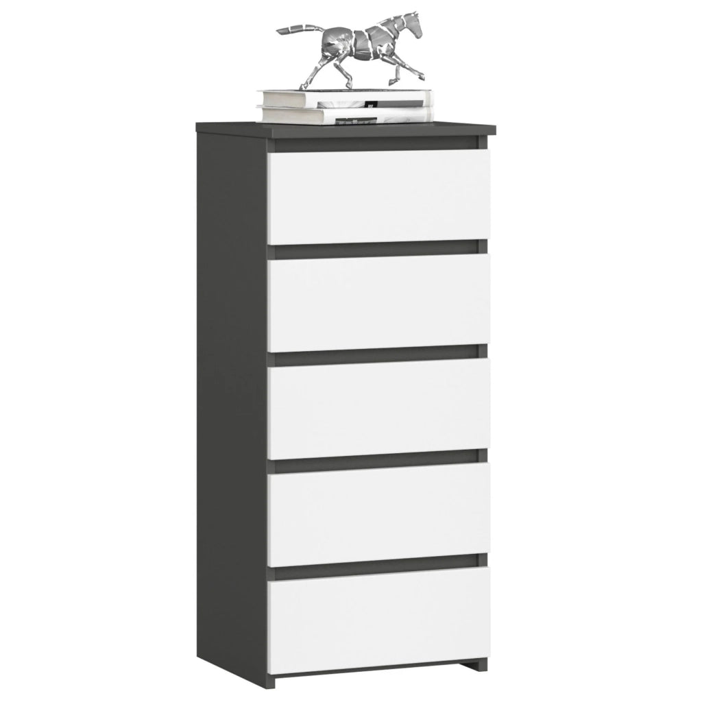 Cassettiera AKORD CL5 Cassettiera Grigia Grafite 40 cm 5 cassetti inserto frontale Bianco 40x35x92 cm