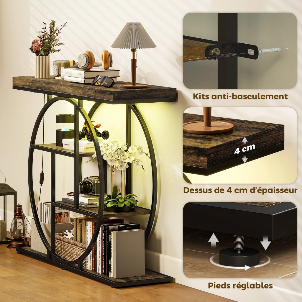 Mobile console con illuminazione LED ¨C zephmum ¨C marrone rurale e nero, 100 cm