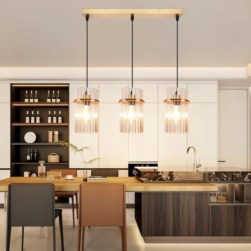 Lampada a sospensione ZMH 3 fiamme E27 in vetro dorato ? 16 cm per bar-caff¨¨ (senza lampadina)