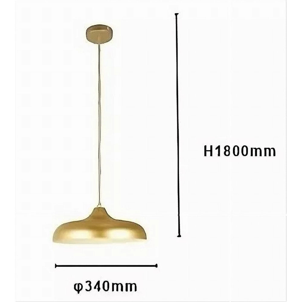 Trade Shop - Lampadario A Sospensione Design Moderno E27 Paralume Ferro Cupola Oro Bianco 33337 -