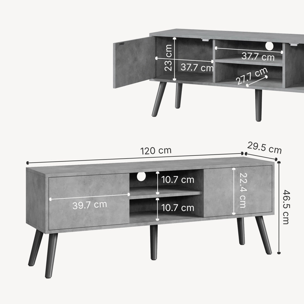 Mobile Porta TV Eskilstuna a 2 Ante e Ripiani 120 x 30 x 47 cm - Effetto Cemento [en.casa]