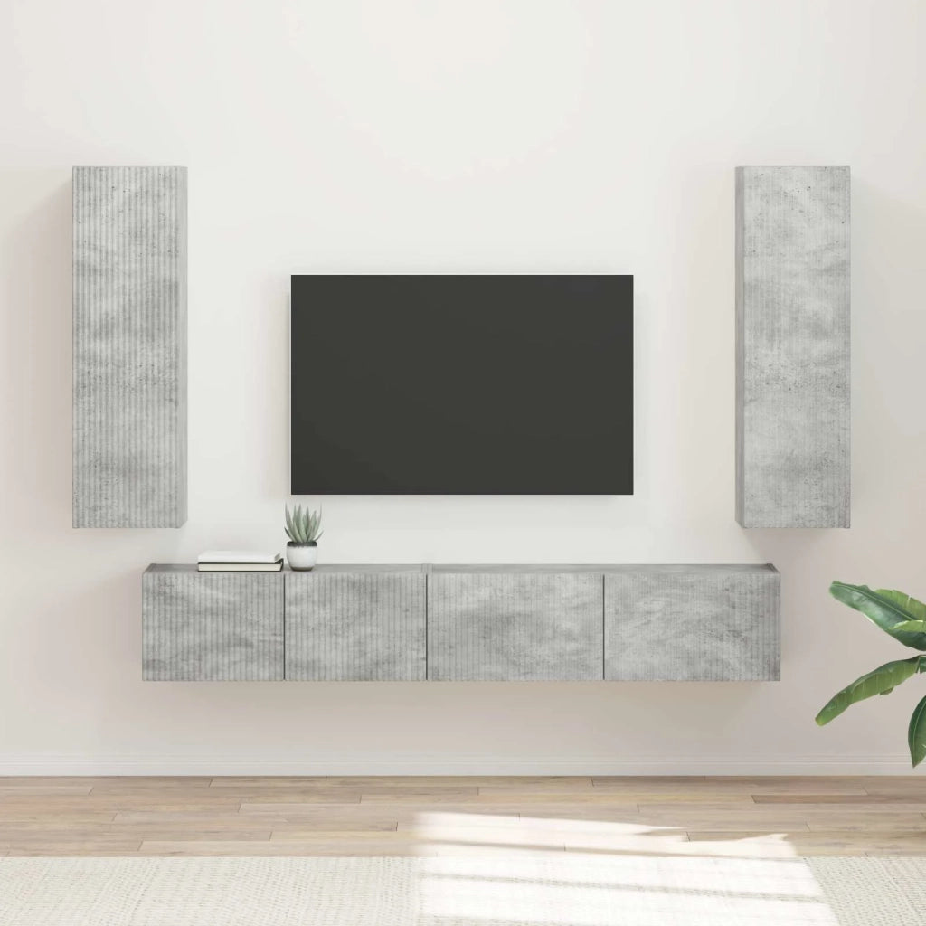 Set mobile TV 3 pz-Credenza per TV Grigio cemento Legno multistrato 412611