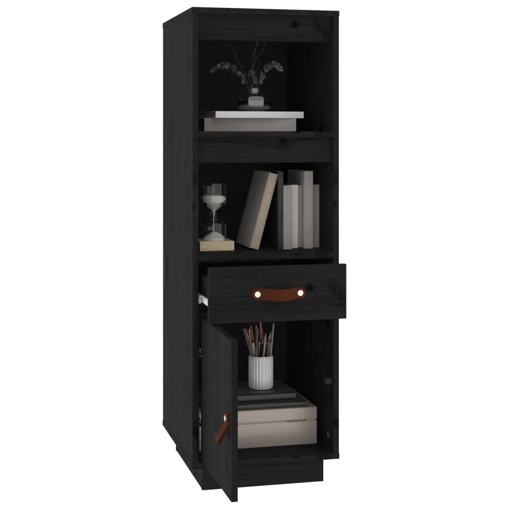 Credenza Nera 34x40x108,5 cm in Legno Massello di Pino 820156