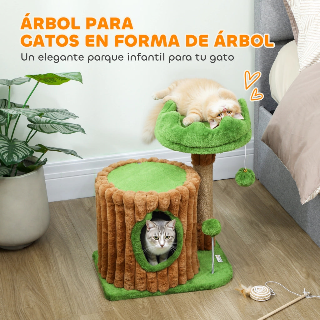 Letto per gatti con tiragraffi e casetta ¨C Zephmum ¨C Marrone e verde 53 cm