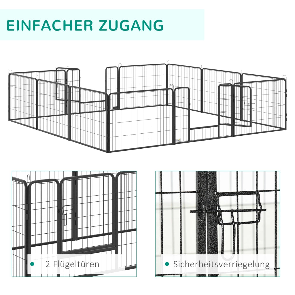 Area giochi modulare con 12 pannelli e porta pieghevole per cani in acciaio nero per interni ed esterni 80 × 60 cm