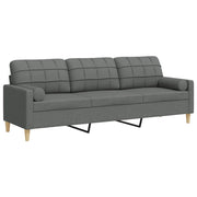 Divano | Divano da soggiorno | Sofa a 3 Posti con Cuscini Grigio Scuro 210 cm in Tessuto