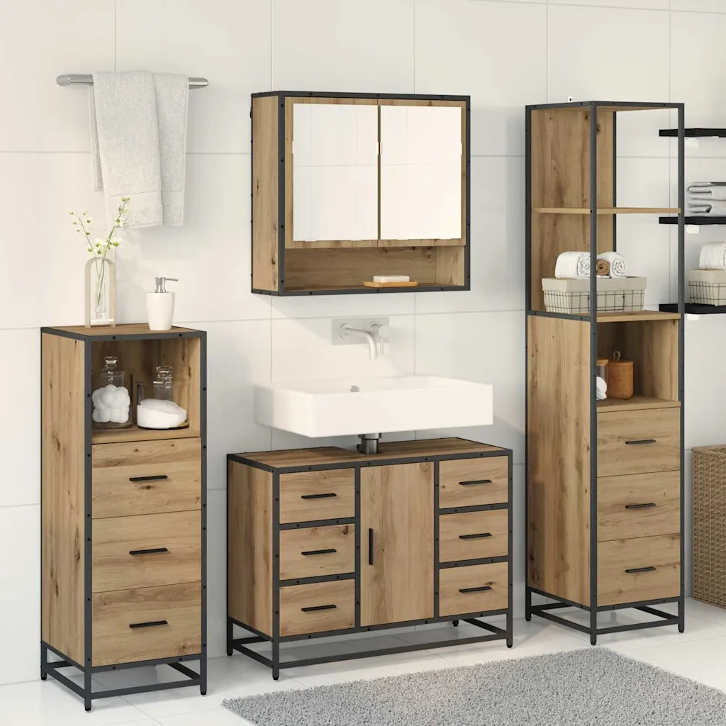 Set di mobili per il bagno con porta 3 pcs Rovere artigianale 3402492