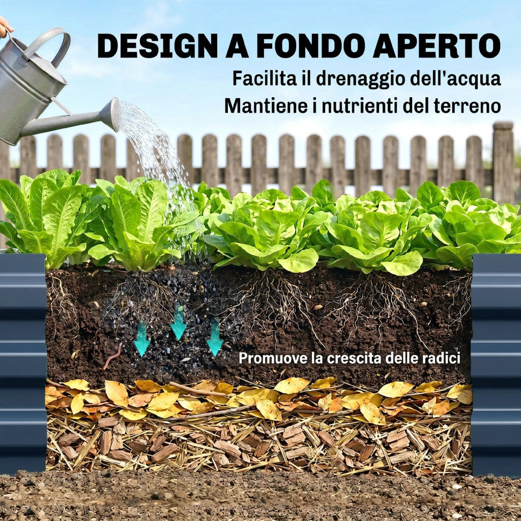 Letto Rialzato da Giardino ¨C Xylo ¨C Metallo Grigio 241x90,5x30cm
