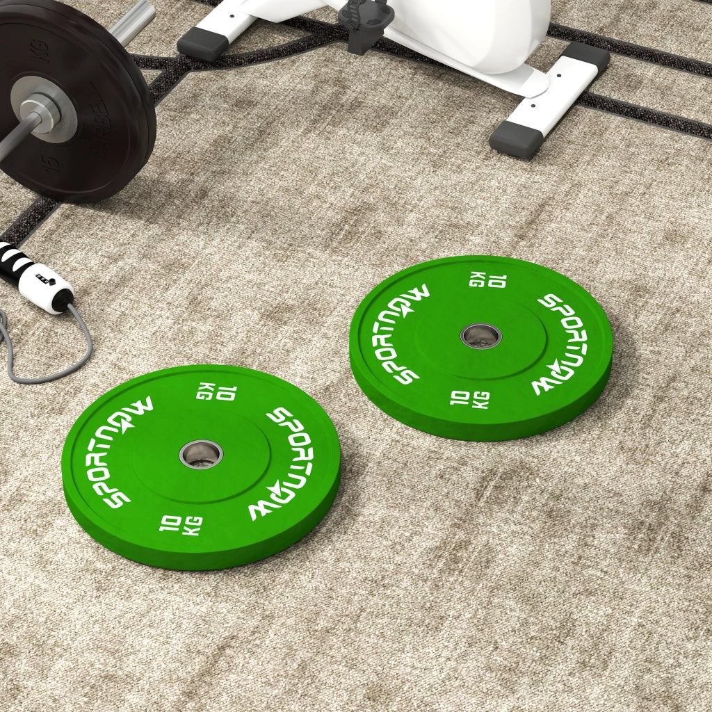 Set 2 Dischi Pesi da 10kg in Gomma con Foro da 2"/5 cm per Manubri e Bilancieri, Verde