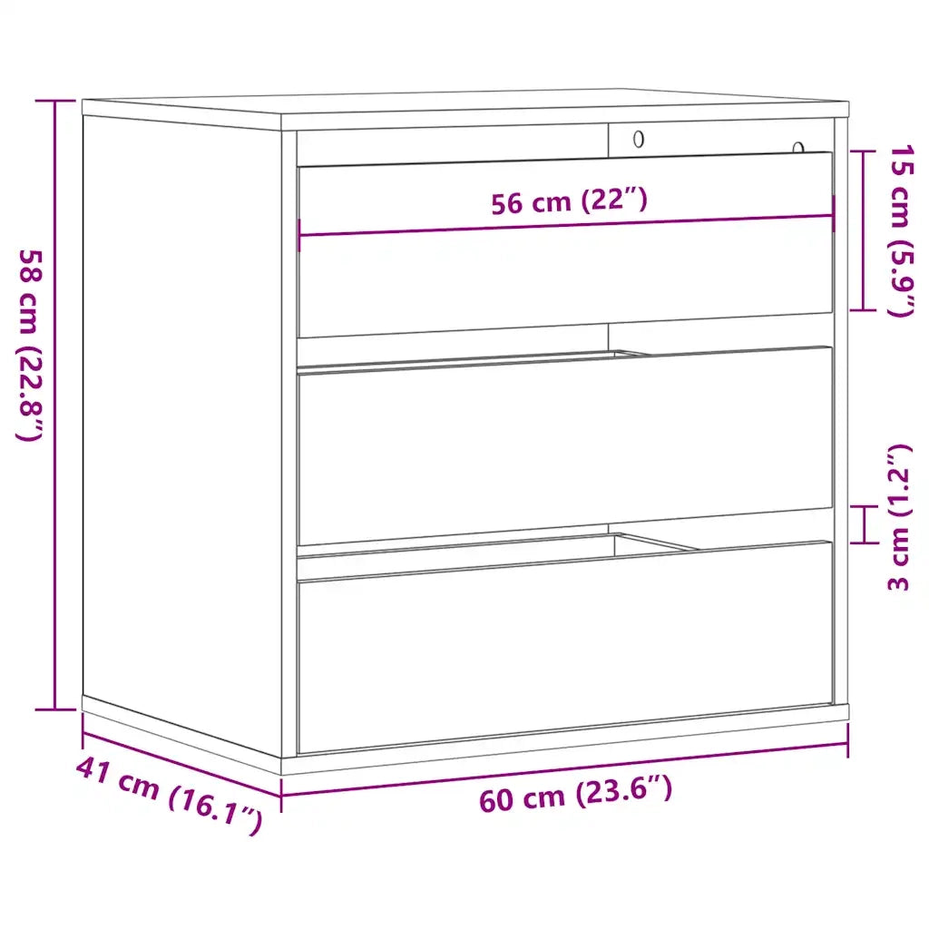 Cassettiera Angolare Nera 60x41x58 cm in Legno Multistrato 852844