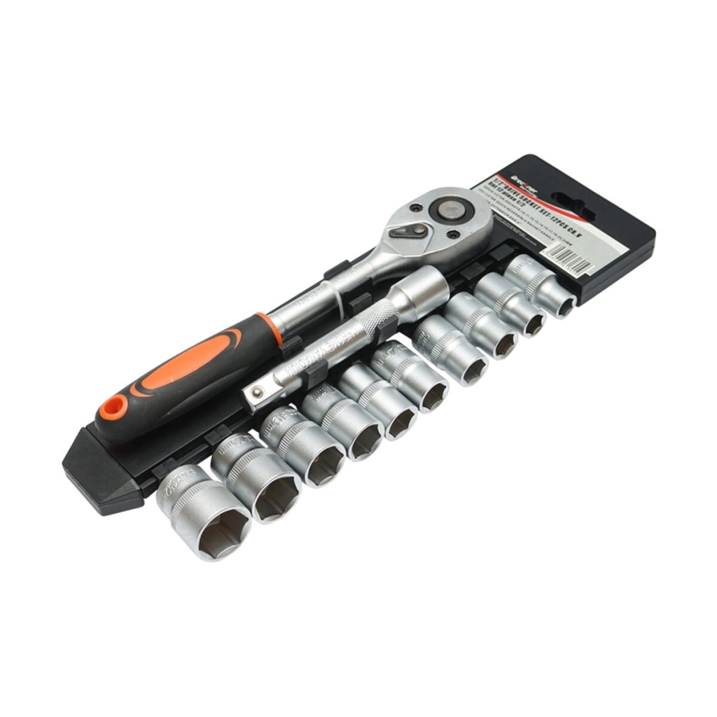 Set di chiavi a bussola con cricchetto da 1/2" Cr-V, bussole 10 pezzi, cricchetto, prolunga, Breckner Germany