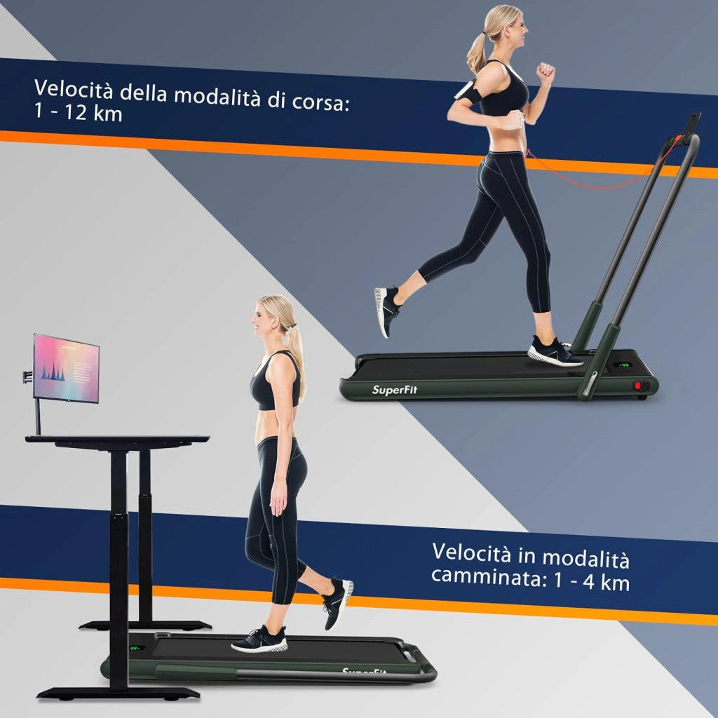 Tapis Roulant 2 in 1, Tapis Roulant Elettrico Pieghevole Salvaspazio da 0,75HP con App e Telecomando, Supporto per Cellulare, Display a LED e Altoparlante