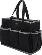 Giretta con 1 grande capacità e 10 piccoli contenitori, tela impermeabile in canapa, borsa da 16 oz tela impermeabile per giardinieri, meccanici e artigiani, nera