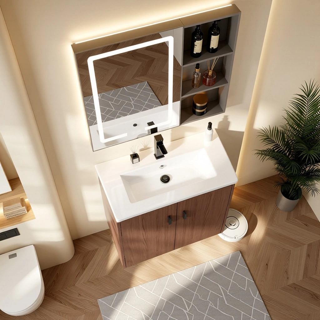 Mobile bagno 60 cm rosso-marrone, ampio spazio contenitore con 2 ante a chiusura morbida