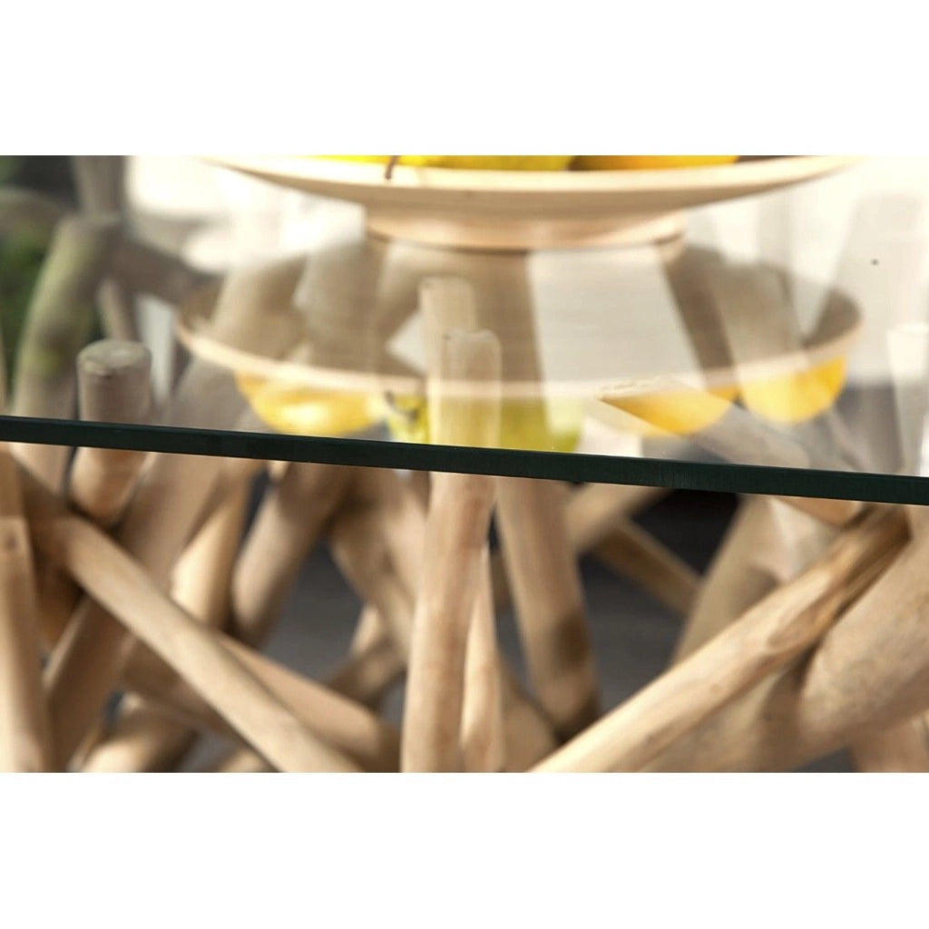 Tavolino basso WOODEN quadrato 80 cm – Tavolino design in legno di galleggiamento e vetro temperato
