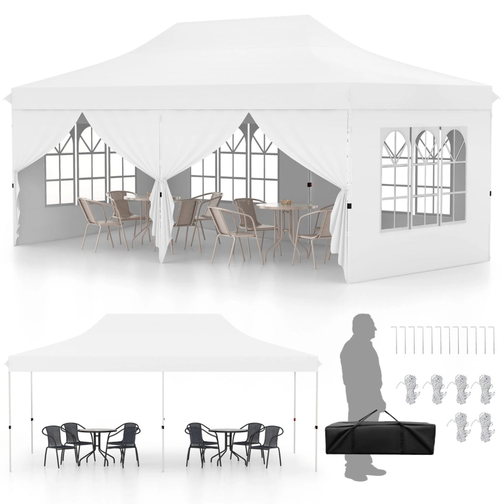 Tenda a scomparsa 3x6m con 6 pareti laterali rimovibili borsa da trasporto, Tenda gazebo pieghevole per feste Bianco-Gazebo