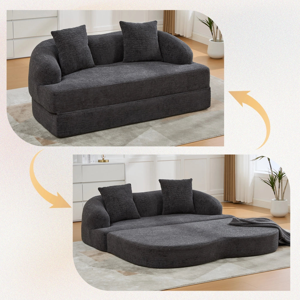 DIVANO LETTO 2 POSTI Pieghevole 157x84x65 cm Chenille Grigio Scuro