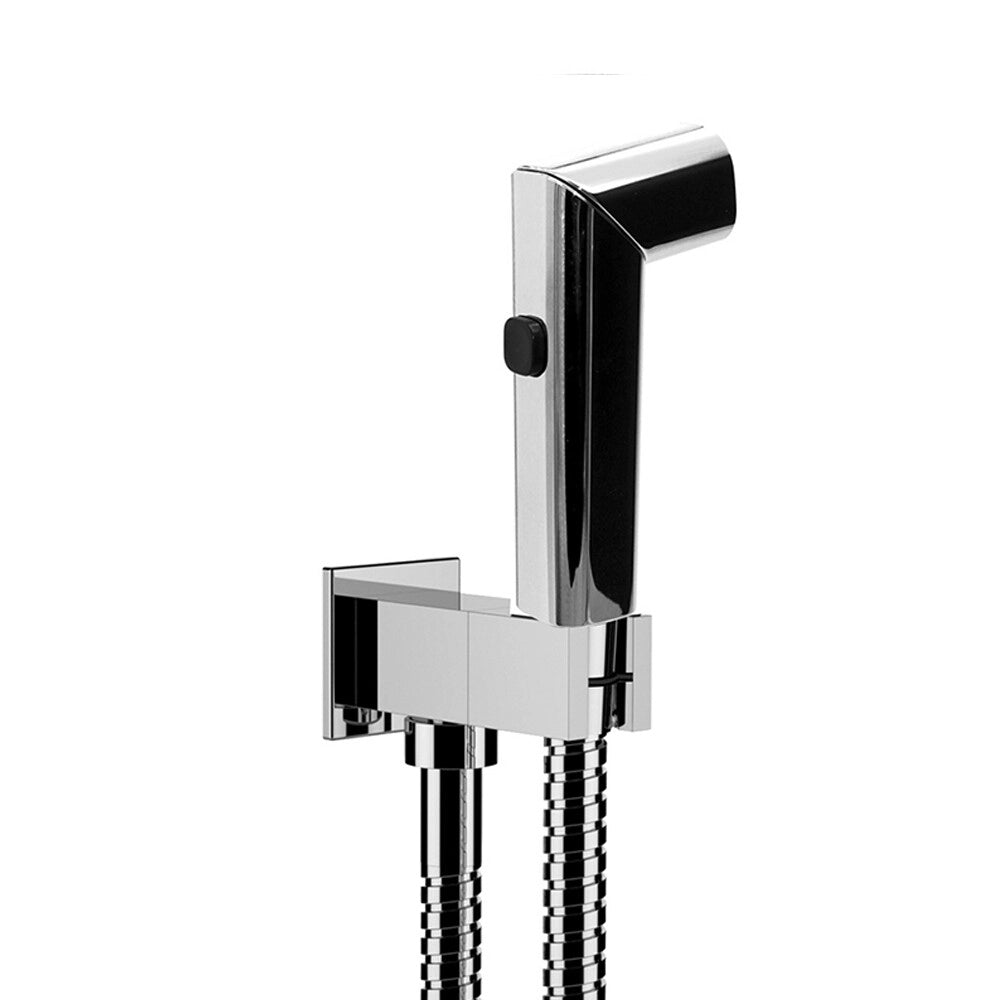 Kit doccetta in ottone shut-off e idroscopino quadrato cromo doppia funzione