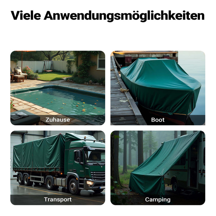 Telone occhiellato verde 3 x 6 m resistente alle intemperie e a raggi UV, impermeabile, robusto telo di protezione in poliestere 650 g/m² con rivestimento in PVC