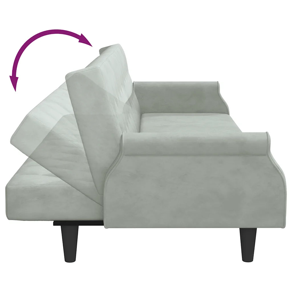 Divano Letto con Braccioli Grigio Chiaro in Velluto 351944